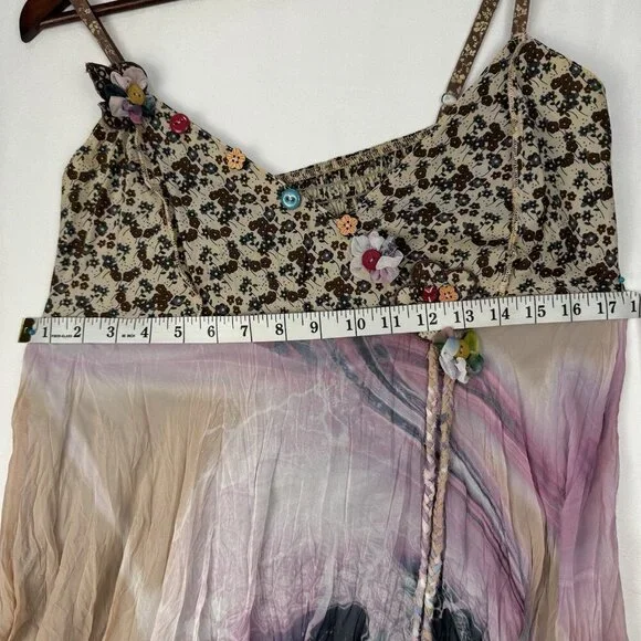 Vintage Y2K Festival Boho Fairy Babydoll Mixed Media Top Adjustable Straps Large - Picture 9 of 11